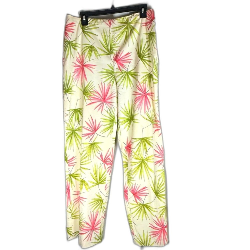 Talbot Tropical Print Pants with Pink &Green Palm Leaves lined size 14 stretch